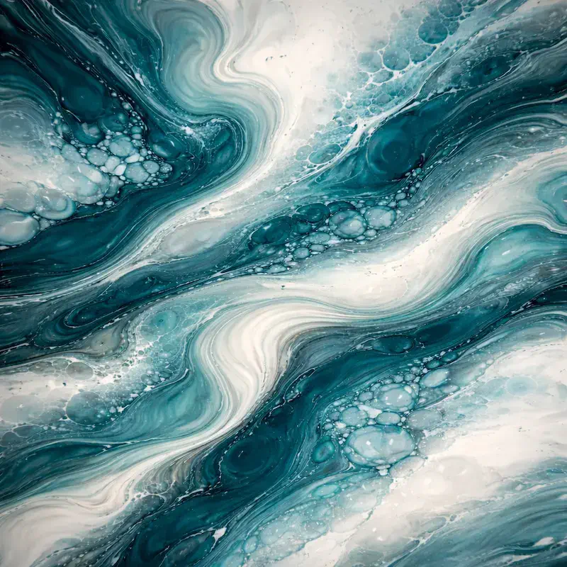 Abstract teal and white marble pattern representing depth and authenticity